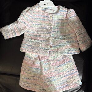 Janie and Jack Pastel Tweed Jacket and Shorts Set - Pink, Blue, Yellow, Cream